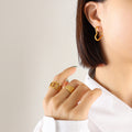 Geometric Shape Huggie Hoop Earrings Gold Steel Mix view 10