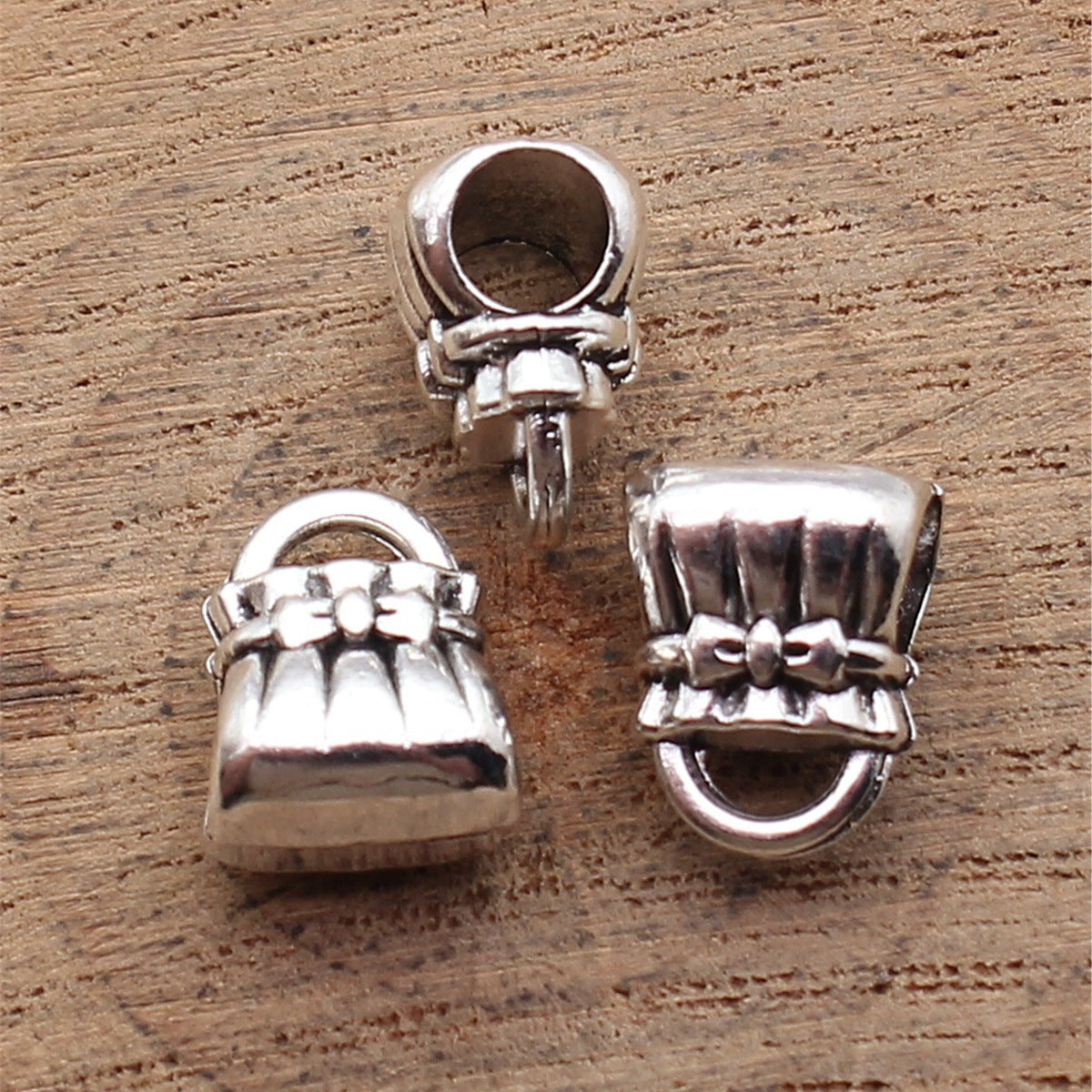 12x9.6x8mm 1.8g Antique Silver Zinc Alloy Handbag Large Hole Beads for DIY Bracelet Jewelry Making