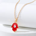 Gold Tone Enamel Hamsa Evil Eye Pendant Necklaces in Four Colors view 7