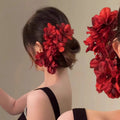 Deep Red Fabric Flower Cluster U Pin Hair Stick 1 Style view 4