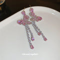 Pink Butterfly Crystal Chain Tassel Drop Earrings Fashion Jewelry view 4