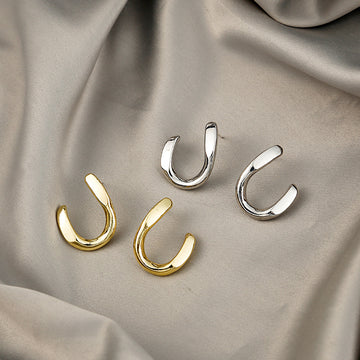 Gold Geometric Angular U-Shape Metal Stud Earrings Pair