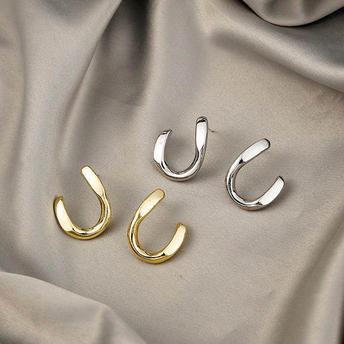 Gold Geometric Angular U-Shape Metal Stud Earrings Pair