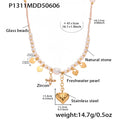 Freshwater Pearl Heart Charm Beaded Necklace Pink Stone Gold view 6