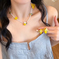 Yellow Lemon Bead Necklace And Cluster Stud Earrings view 1