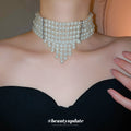 Layered Pearl Fringe Choker Statement Necklace For Women view 3