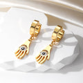 Gold Tone Evil Eye Hamsa and Star Huggie Drop Earrings view 9