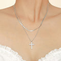 Zircon Cross Pendant Necklace Snake Chain Gold Steel Metal view 4