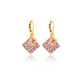 Pink Crystal Look Square Gold Tone Huggie Earrings view 5