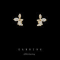 Gold Tone Mini Clear Stone Ice Flower Stud Earrings view 4