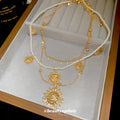 Layered Gold Sun Pendant Pearl Multi Strand Necklace view 2