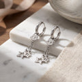 Silver Tone Cat Star and Chain Huggie Dangle Earrings view 6