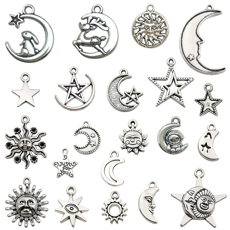 Antique Silver Zinc Alloy Star Moon Sun Charm Pendant for DIY Necklace Bracelet Jewelry