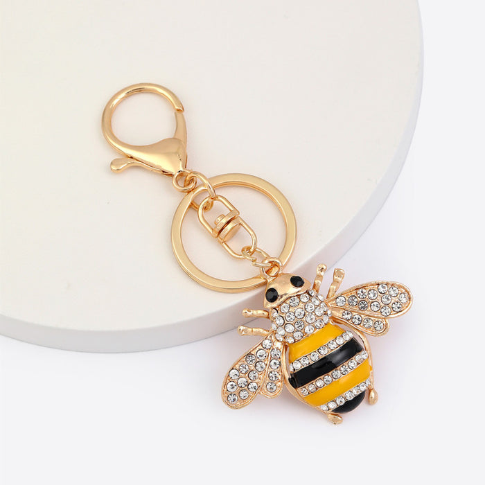 Rhinestone Enamel Bee Keychain Metal Insect Bag Charm