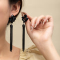 Black Faceted Cluster Extra Long Chain Tassel Earrings view 6