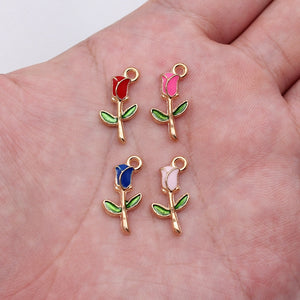 Enamel Rose Flower Charms with Gold Tone Edges, 18 mm, Four Colors