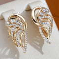 Gold Tone Wing Leaf Pave Clear CZ Ear Clip Earrings view 1
