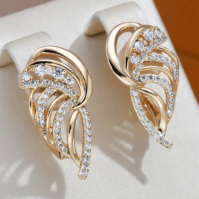 Gold Tone Wing Leaf Pave Clear CZ Ear Clip Earrings