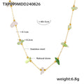 Green White Natural Stone Chip Necklace and Bracelet Gold Chains view 7