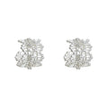 Silver Tone Lace Filigree Open Hoop Stud Earrings Crystals view 5