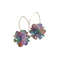 Iridescent Petal Cluster Earrings on Slender Gold Tone Hoops view 5