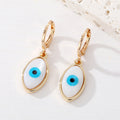 Gold Tone White Shell Round Heart and Hamsa Eye Huggie Earrings view 9