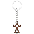 Dark Brown Ornate Wooden Cross Keychain Circle Cutout view 5