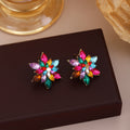Colorful Crystal Look Sunburst Flower Small Stud Earrings view 3