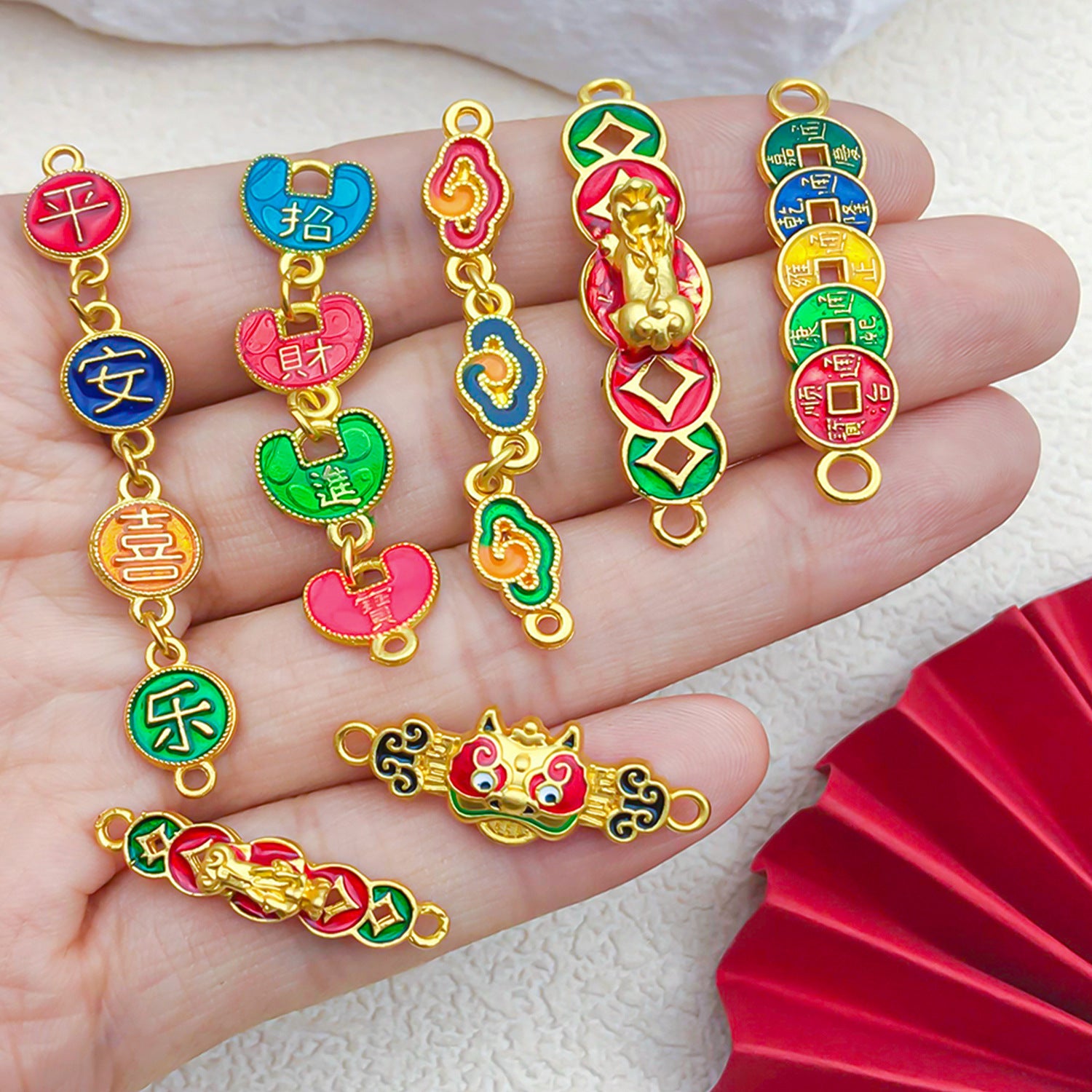 Enamel Zinc Alloy Five Emperors Coin Peace Joy connector charms for DIY bracelets necklaces