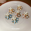 Crystal Flower and Faux Pearl Stud Earrings in Three Colors view 2