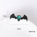 Black Crystal Bat Brooch With Faceted Green Heart Center view 5