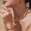 Freshwater Pearl Stainless Steel Irregular Link Necklace Bracelet view 4