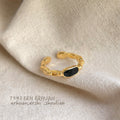 Gold Open Adjustable Ring Black Oval Inlay Twisted Band view 6