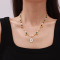 Gold Titanium Steel Star Enamel Pendant Pearl Malachite Necklace view 3