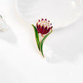 Green Gold Tone Tulip Enamel Pearl Look Metal Brooch Pin view 2