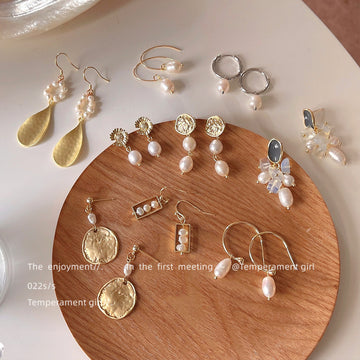 Pearl Stud Drop and Hoop Earrings in Seven Gold and Silver Styles