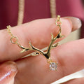 Antler Crystal Pendant Necklace in Gold Tone Polished Metal Jewelry view 2