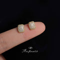 Gold Rectangular Pave Crystal Stud Earrings Rounded Square view 2