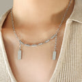 Gold Geometric Link Necklace With Dual Text Bar Pendants view 7