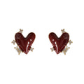 Burgundy Enamel Heart Crystal Accent Stud Earrings Pair view 5