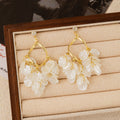 White Translucent Petal Cluster Gold Hoop Earrings view 4