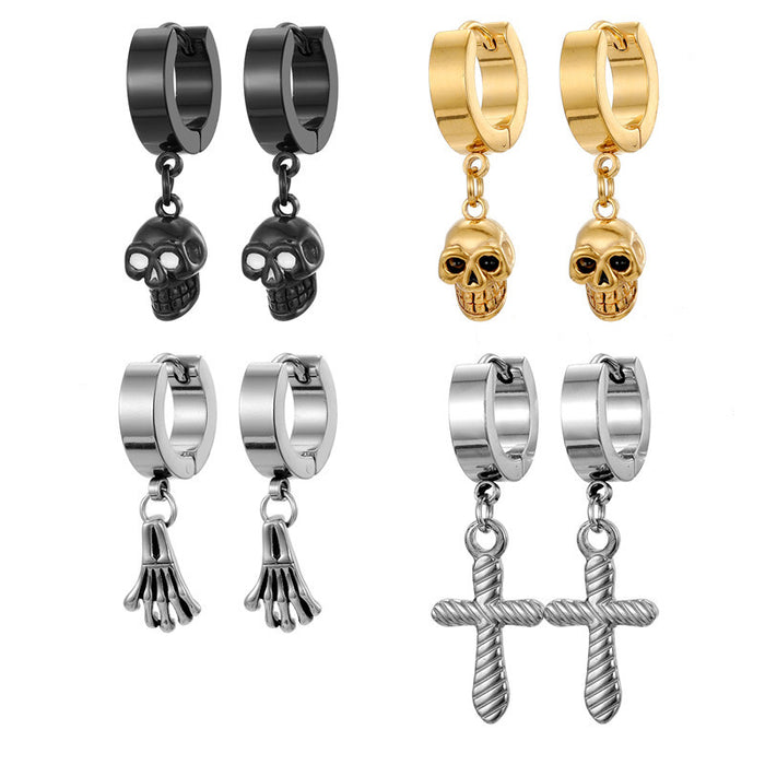 Skull Cross and Hand Single Huggie Drop Earrings in Seven Designs