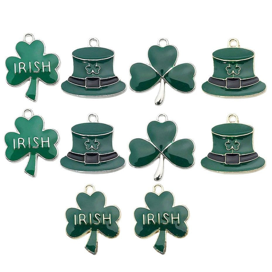 Zinc Alloy Lucky Clover Hat Charm Pendant for Irish Bracelet Earrings DIY Jewelry