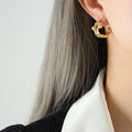 Gold and Silver Open Hoop Earrings with Clear Zircon Accents view 6
