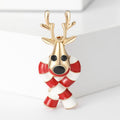 Gold Tone Reindeer Brooch Wrapped in Red and White Scarf view 6