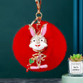 Jeweled Carrot Rabbit Keychains with Round Faux Fur Pom Poms view 7