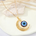 Gold Tone Openwork Crescent Moon Evil Eye Pendant Necklace view 2