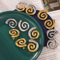 Spiral Swirl Stud Earrings Gold Steel Two-Tone Metal view 3