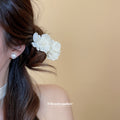 Fabric Double Flower Pearl Center Duckbill Hair Clips Two Colors view 3
