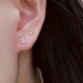 Silver-Tone Square Baguette Halo Stud Earrings, Clear Cubic Zirconia view 4